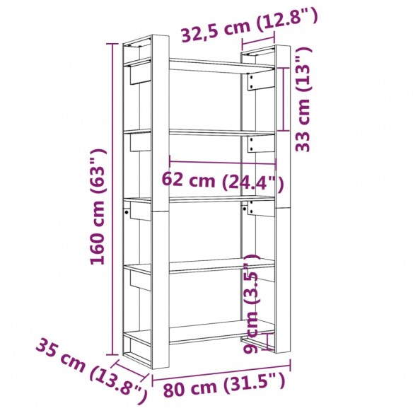 Bibliothèque/Cloison Marron miel 80x35x160 cm Bois massif