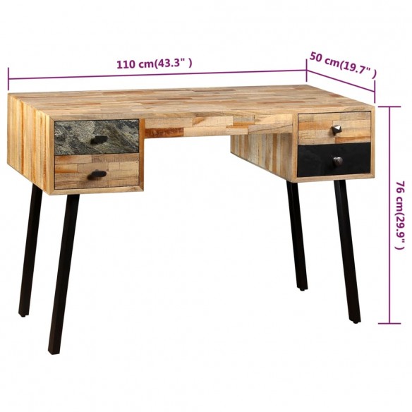 Bureau Teck de récupération massif 110 x 50 x 76 cm