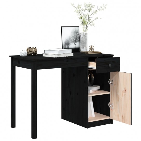 Bureau Noir 100x50x75 cm Bois massif de pin