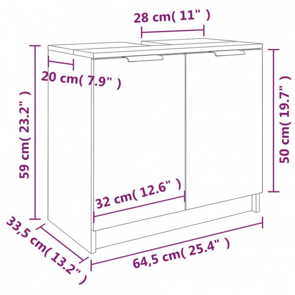 Armoire de bain Chêne fumé 64,5x33,5x59 cm Bois d'ingénierie