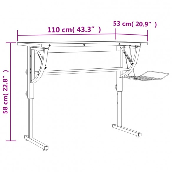 Bureau d'artisanat blanc et gris 110x53x(58-87) cm