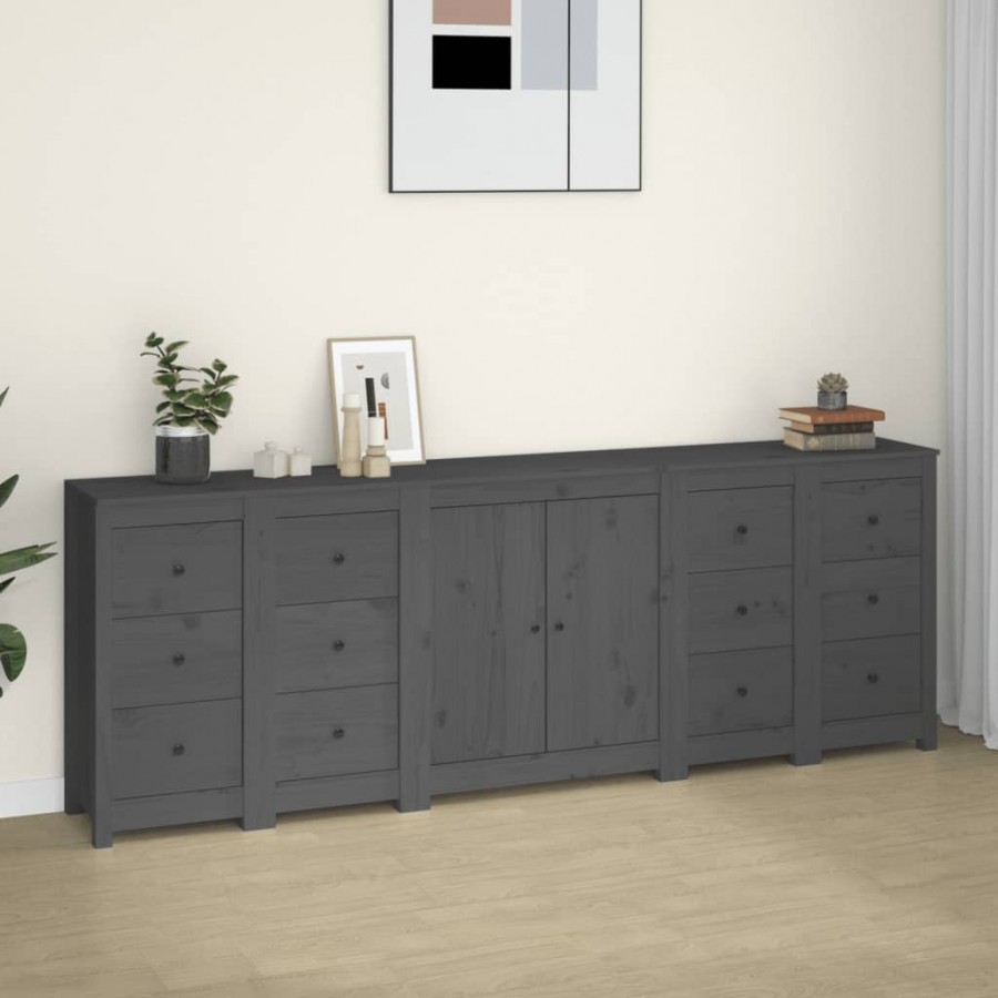 Buffet Gris 230x35x80 cm Bois massif de pin