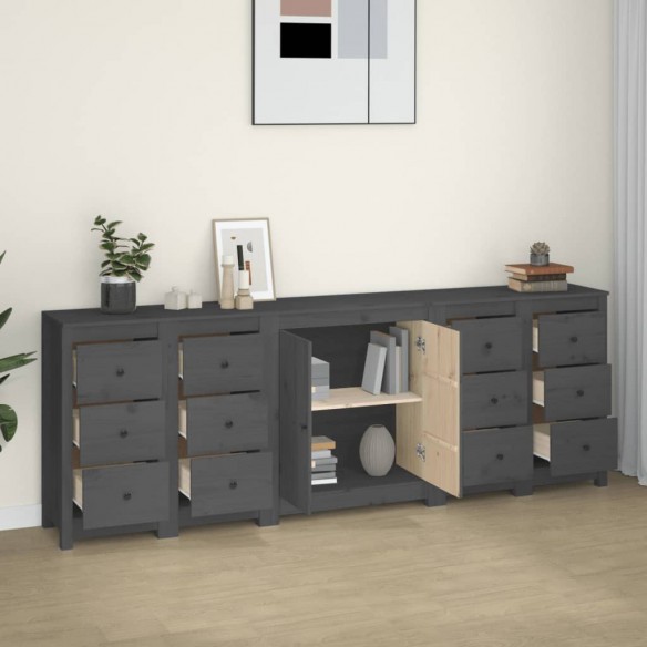 Buffet Gris 230x35x80 cm Bois massif de pin