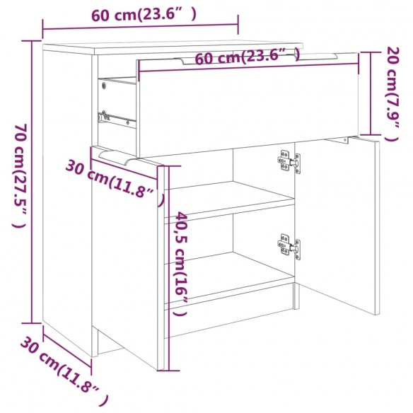 Buffet Chêne fumé 60x30x70 cm Bois d'ingénierie