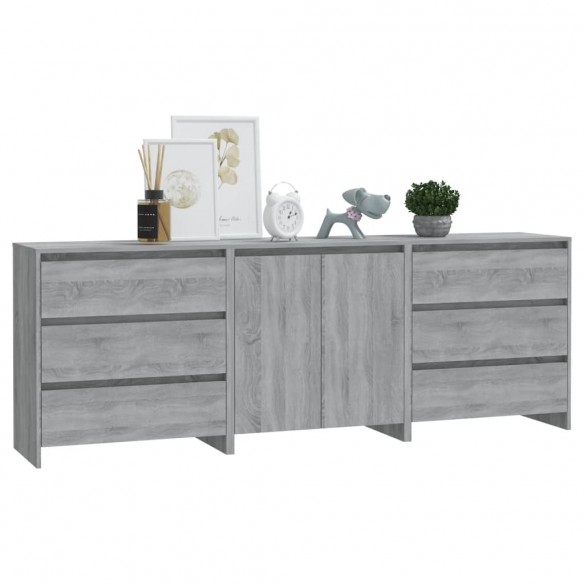 Buffets 3 pcs Sonoma gris Bois d'ingénierie