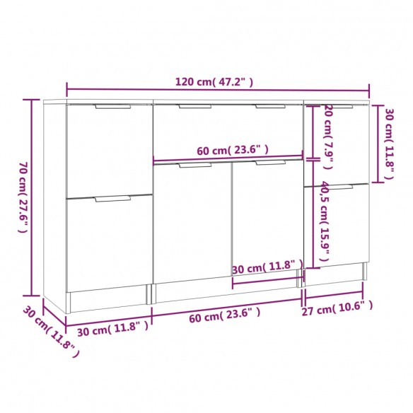 Buffets 3 pcs Chêne marron Bois d'ingénierie