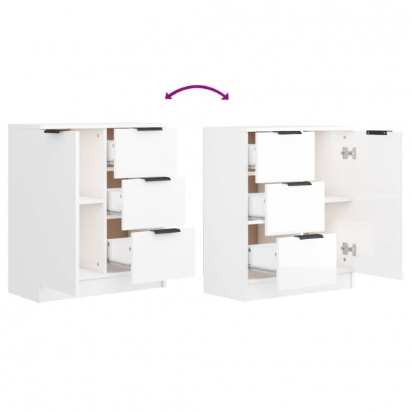 Buffets 2 pcs Blanc brillant 60x30x70 cm Bois d'ingénierie