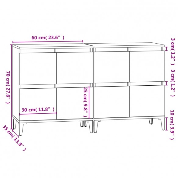 Buffets 2 pcs gris béton 60x35x70 cm bois d'ingénierie