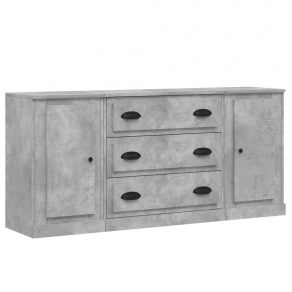 Buffets 3 pcs gris béton bois d'ingénierie