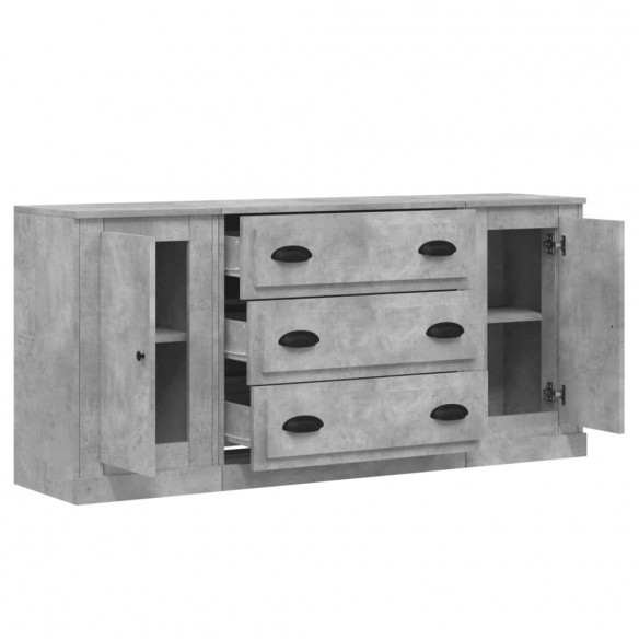 Buffets 3 pcs gris béton bois d'ingénierie