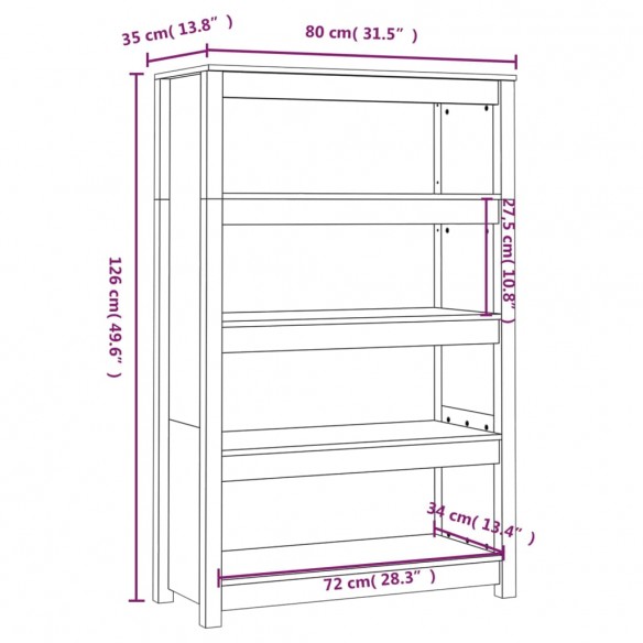 Bibliothèque Blanc 80x35x126 cm Bois de pin massif