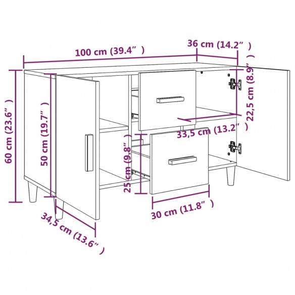 Buffet gris béton 100x36x60 cm bois d'ingénierie