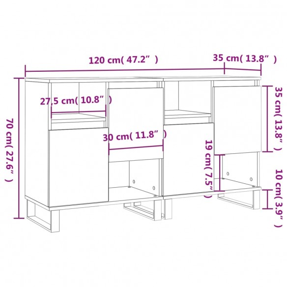 Buffets 2 pcs gris béton bois d'ingénierie