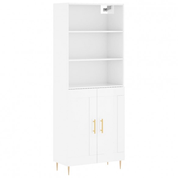 Buffet haut Blanc brillant 69,5x34x180 cm Bois d'ingénierie