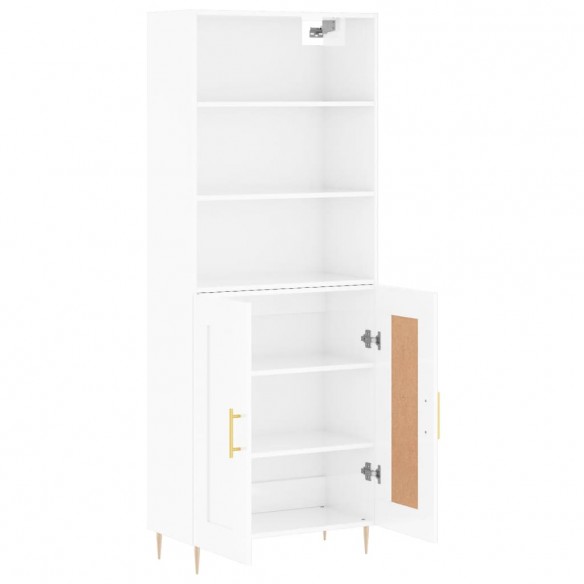 Buffet haut Blanc brillant 69,5x34x180 cm Bois d'ingénierie