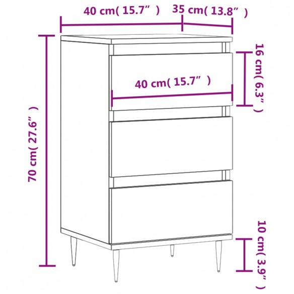 Buffet blanc brillant 40x35x70 cm bois d'ingénierie