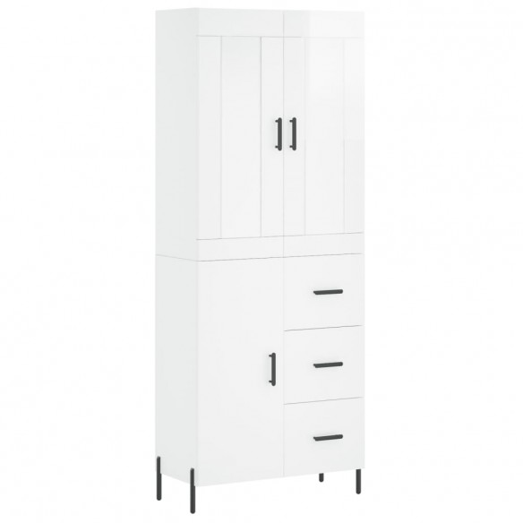 Buffet haut Blanc brillant 69,5x34x180 cm Bois d'ingénierie