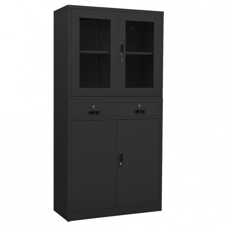 Armoire de bureau Anthracite 90x40x180 cm Acier et verre trempé