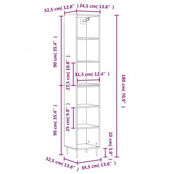 Buffet haut Chêne marron 34,5x32,5x180 cm Bois d'ingénierie