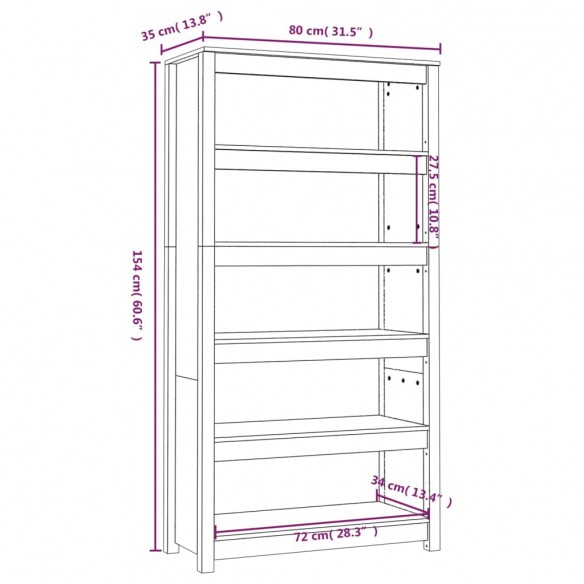 Bibliothèque Gris 80x35x154 cm Bois de pin massif