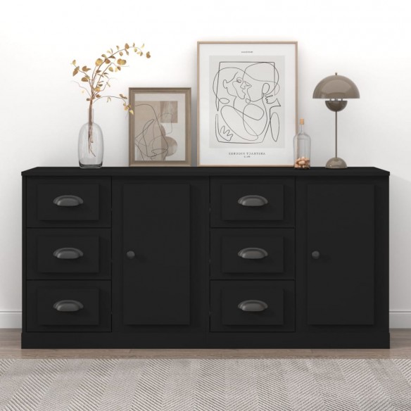 Buffets 2 pcs noir bois d'ingénierie