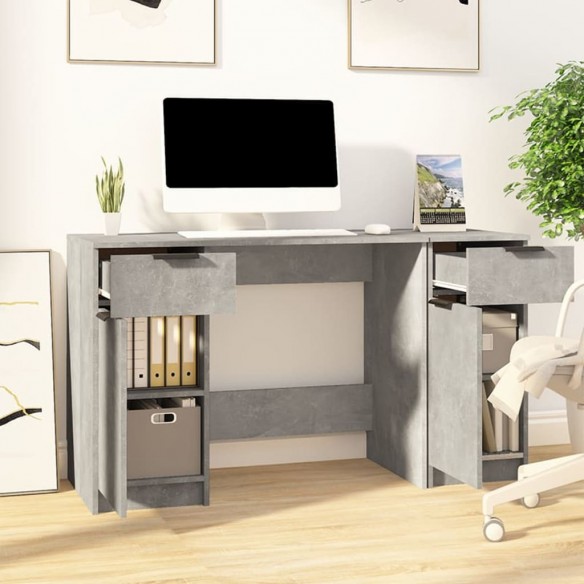 Bureau avec armoire latérale Gris béton Bois d'ingénierie