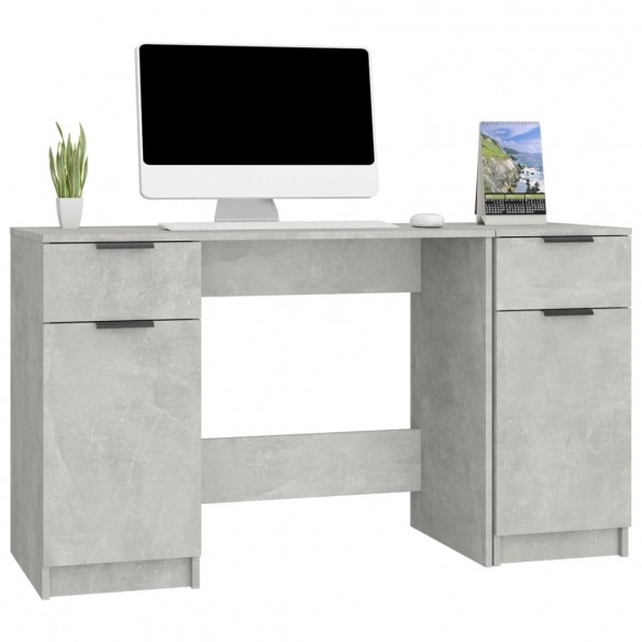 Bureau avec armoire latérale Gris béton Bois d'ingénierie