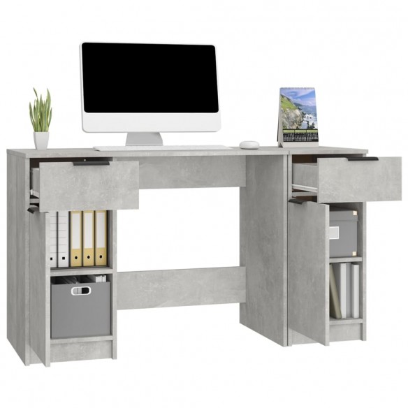 Bureau avec armoire latérale Gris béton Bois d'ingénierie