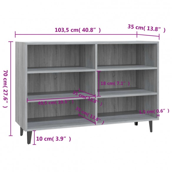 Buffet Sonoma gris 103,5x35x70 cm Aggloméré