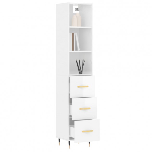 Buffet haut Blanc brillant 34,5x34x180 cm Bois d'ingénierie