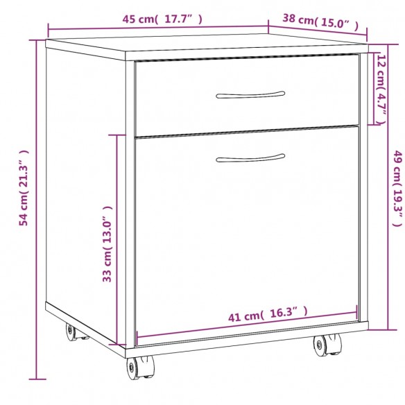 Armoire roulante Chêne marron 45x38x54 cm Bois d'ingénierie