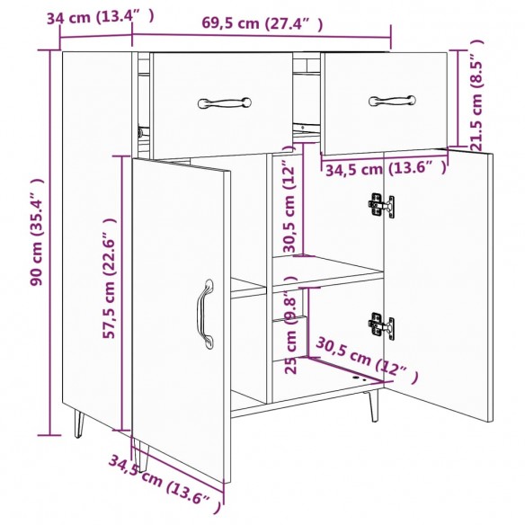 Buffet sonoma gris 69,5x34x90 cm bois d'ingénierie