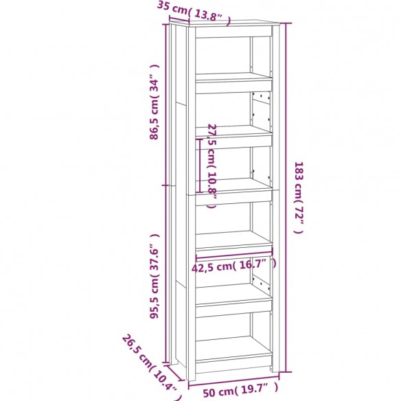 Bibliothèque Gris 50x35x183 cm Bois de pin massif