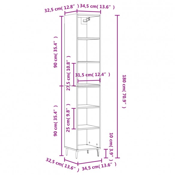 Buffet haut Chêne marron 34,5x32,5x180 cm Bois d'ingénierie