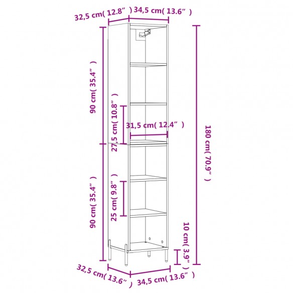 Buffet haut Chêne marron 34,5x32,5x180 cm Bois d'ingénierie