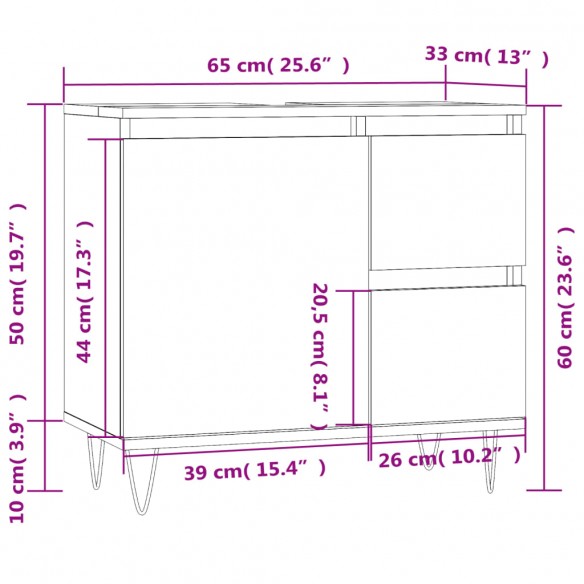 Armoire de bain chêne marron 65x33x60 cm bois d'ingénierie