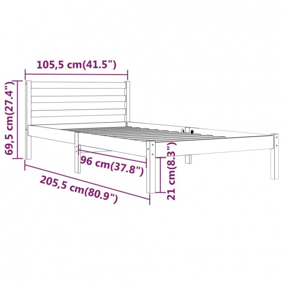 Cadre de lit Bois de pin massif 100x200 cm Noir