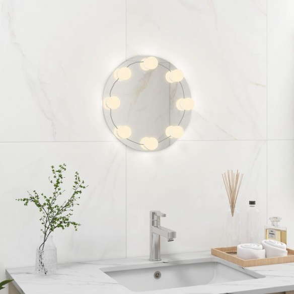 Miroir mural sans cadre avec lampes LED Rond Verre