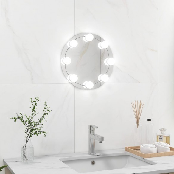 Miroir mural sans cadre avec lampes LED Rond Verre