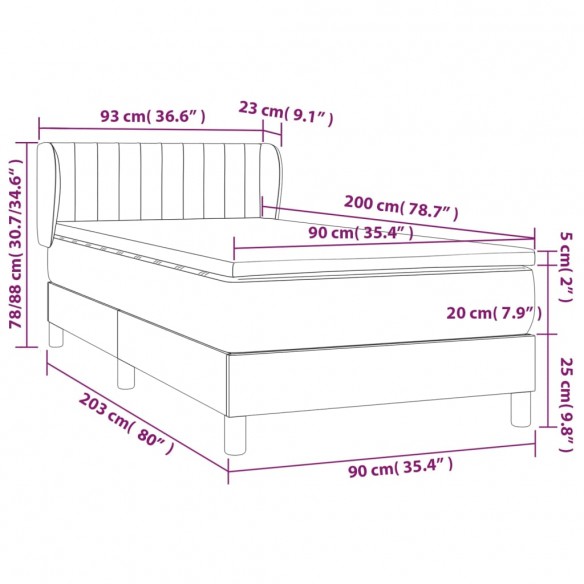 Cadre de lit avec matelas Marron foncé 90x200 cm