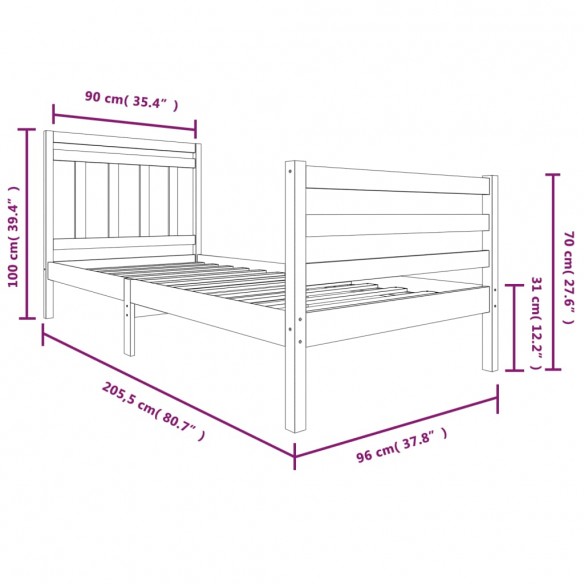 Cadre de lit Bois massif 90x200 cm