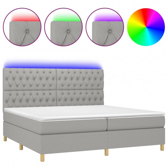 Cadre de lit matelas et LED Gris clair 200x200 cm