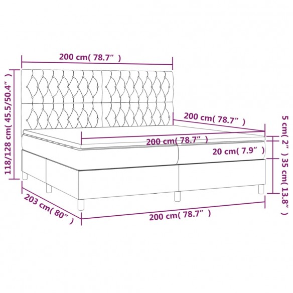 Cadre de lit matelas et LED Gris clair 200x200 cm