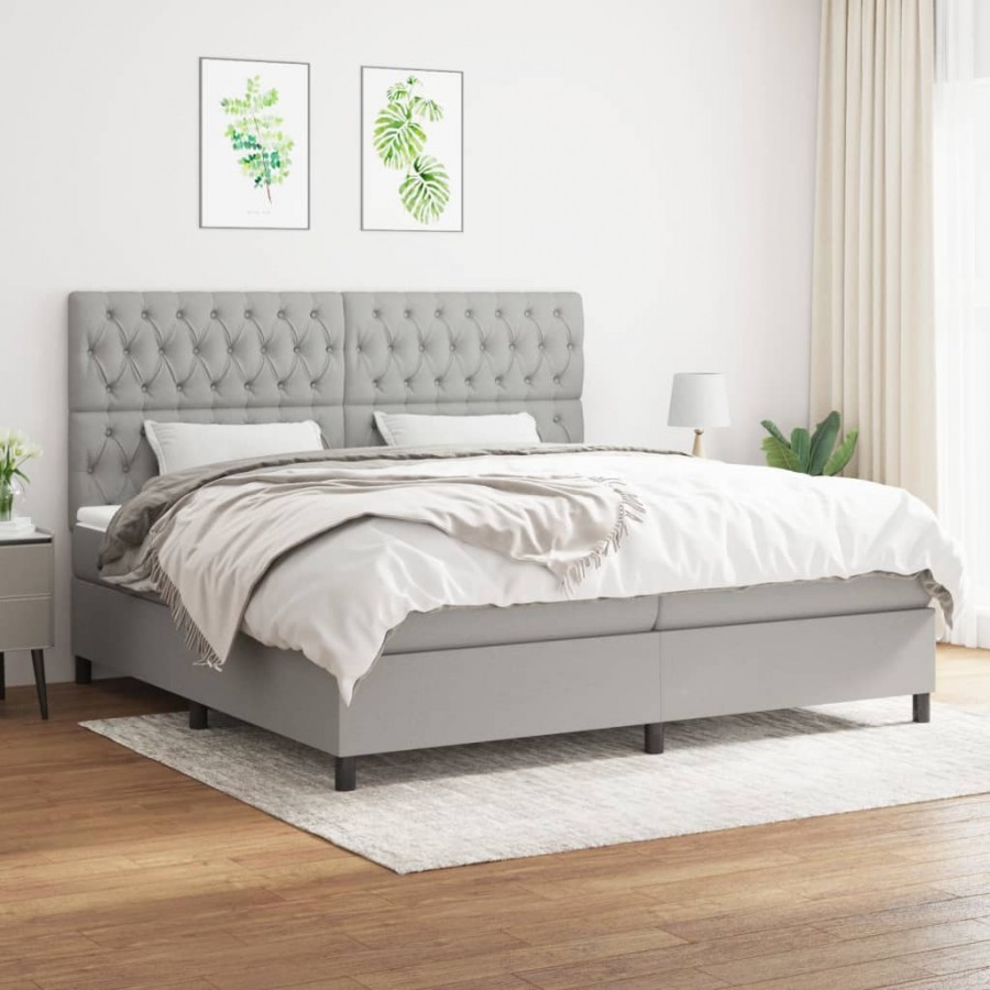 Cadre de lit avec matelas Gris clair 200x200cm Tissu