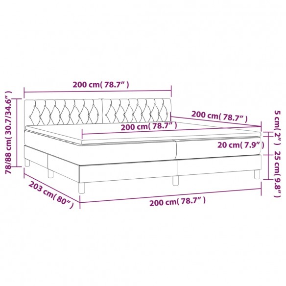 Cadre de lit avec matelas Gris clair 200x200cm Tissu