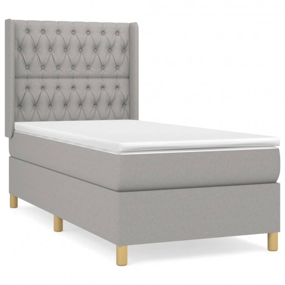 Cadre de lit avec matelas Gris clair 100x200cm Tissu