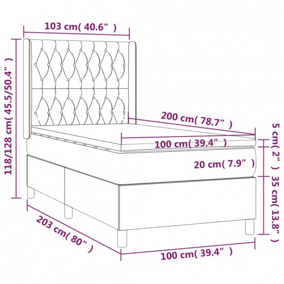 Cadre de lit matelas LED Gris clair 100x200 cm Tissu