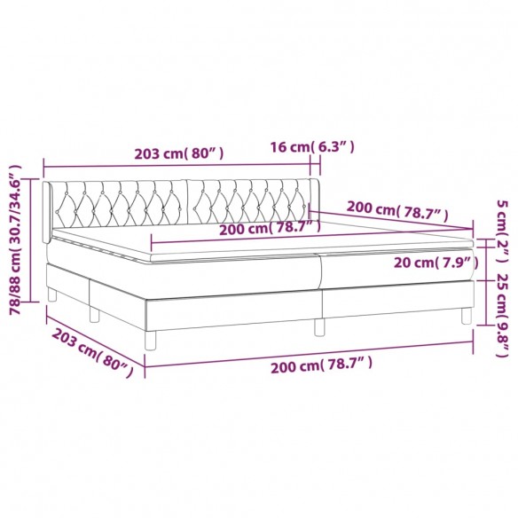 Cadre de lit avec matelas Gris clair 200x200cm Tissu