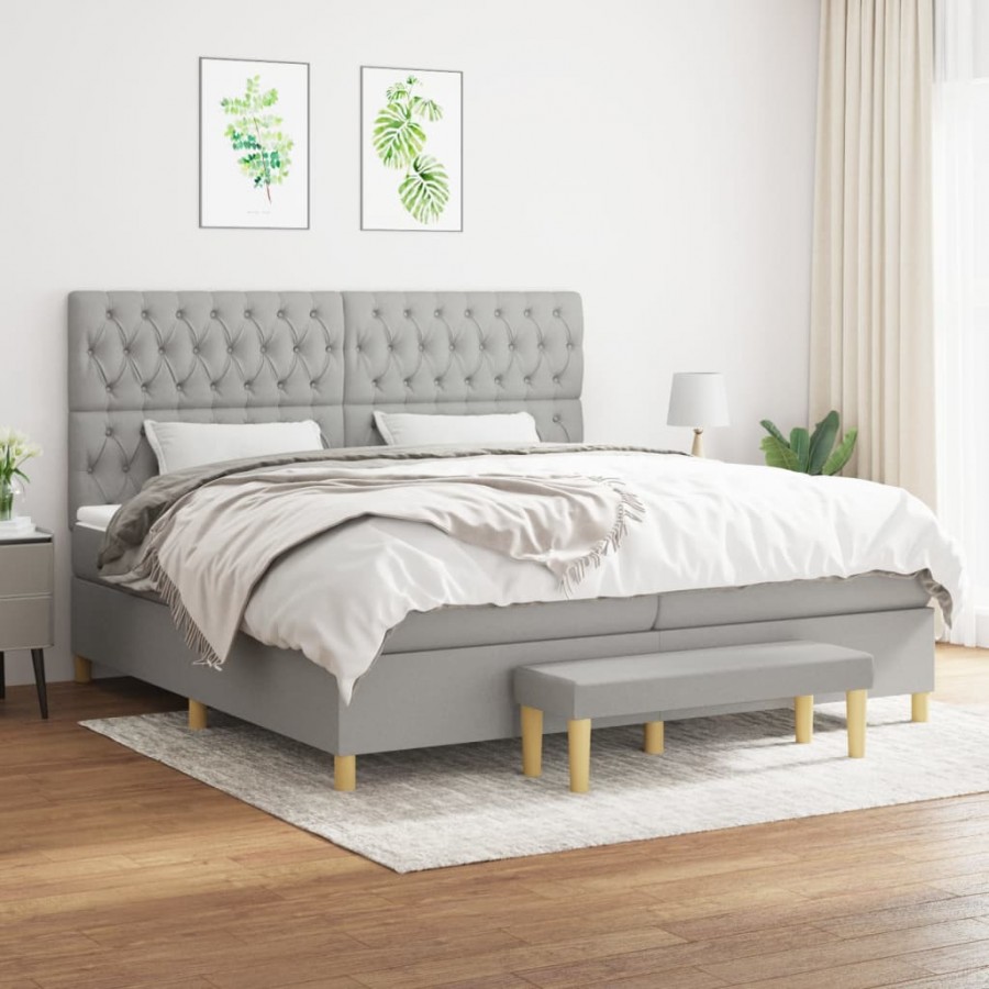 Cadre de lit avec matelas Gris clair 200x200cm Tissu