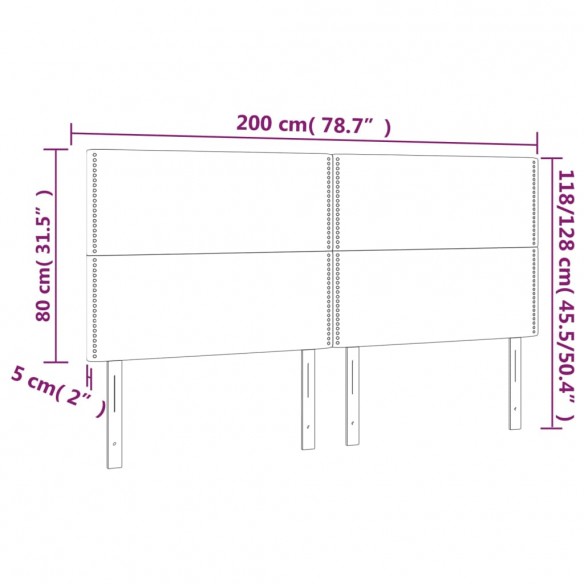 Têtes de lit 4 pcs Gris clair 100x5x78/88 cm Velours